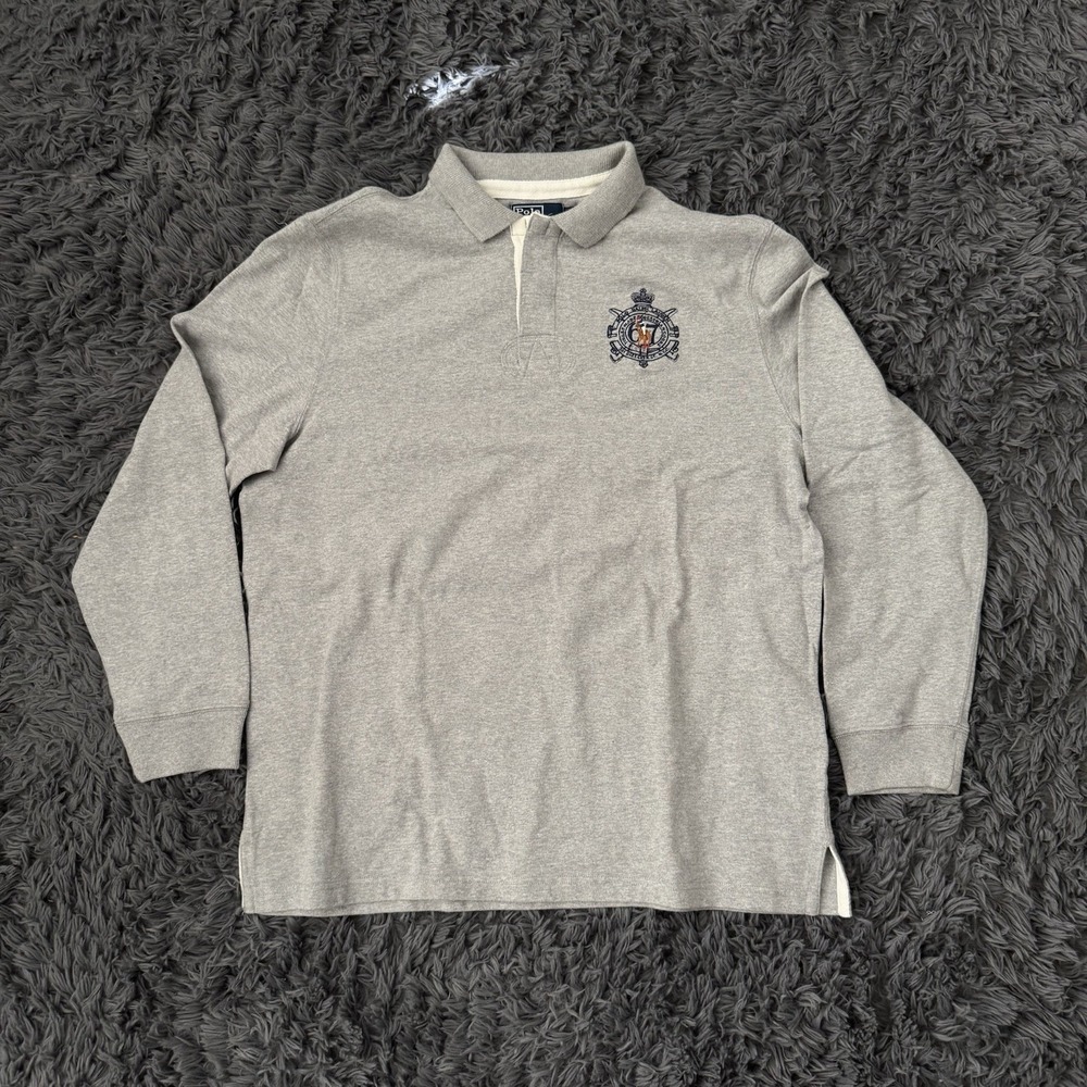 Mens RALPH LAUREN 67 Finest Made Equestrian Goods Long Sleeve Polo Shirt XL Gray